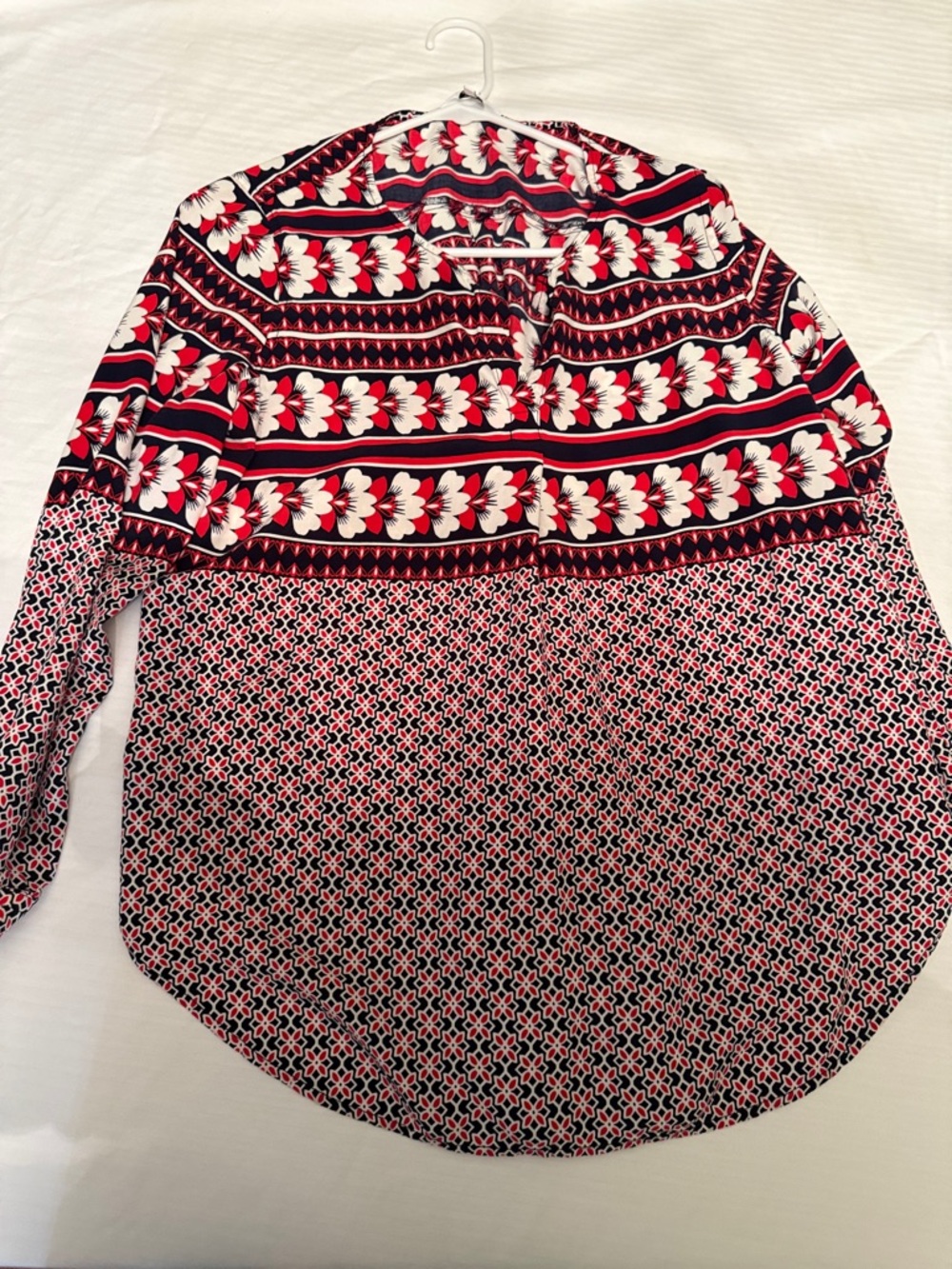 Crown & Ivy Red, Navy & White V Neck Blouse